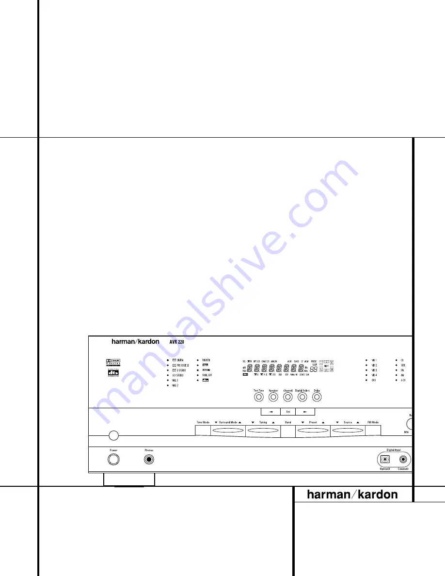 Harman Kardon AVR 220 Owner'S Manual Download Page 1