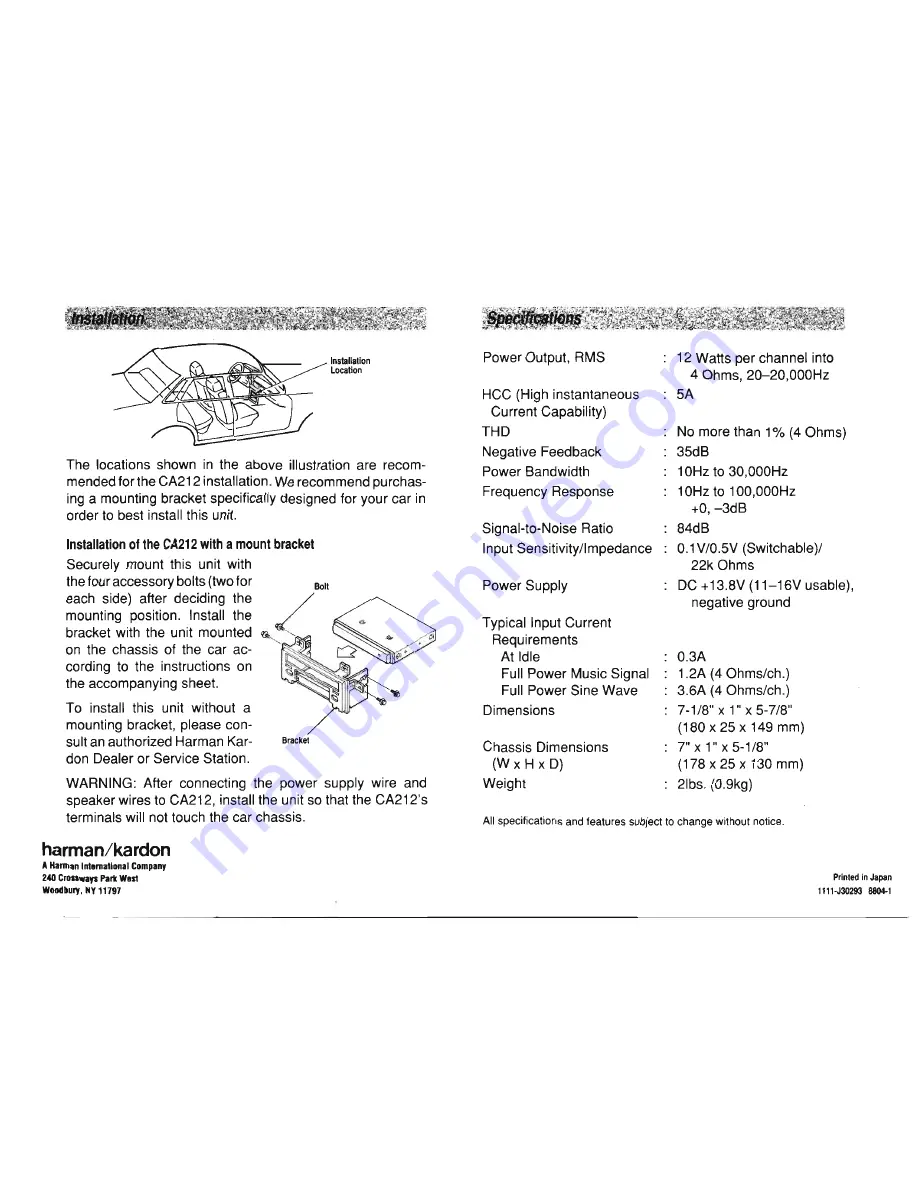 Harman Kardon CA212 Скачать руководство пользователя страница 4