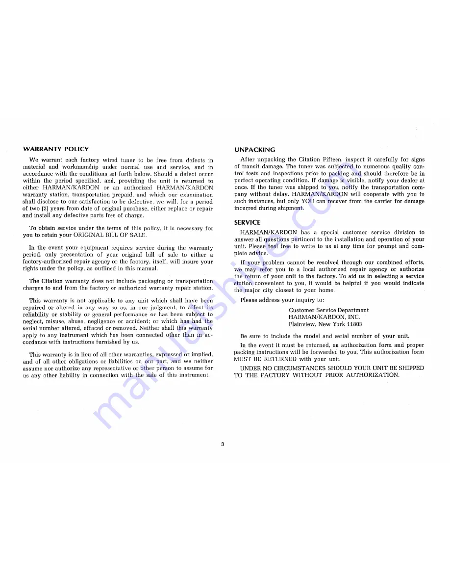 Harman Kardon CITATION 15 Instruction Manual Download Page 4