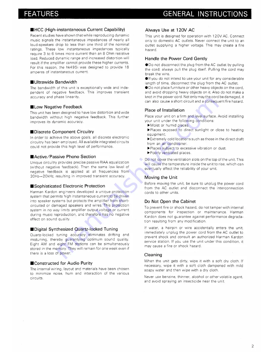 Harman Kardon HK495I Owner'S Manual Download Page 3