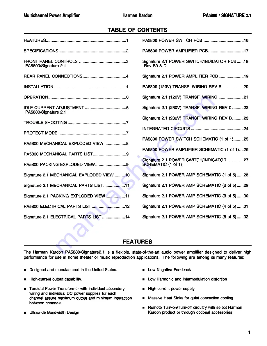 Harman Kardon PA5800 SIGNATURE 2.1 Service Manual Download Page 2