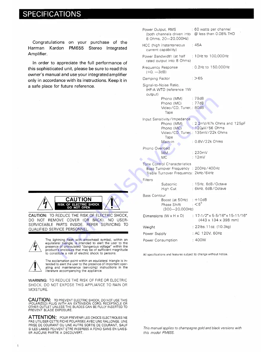 Harman Kardon PM655 Скачать руководство пользователя страница 2