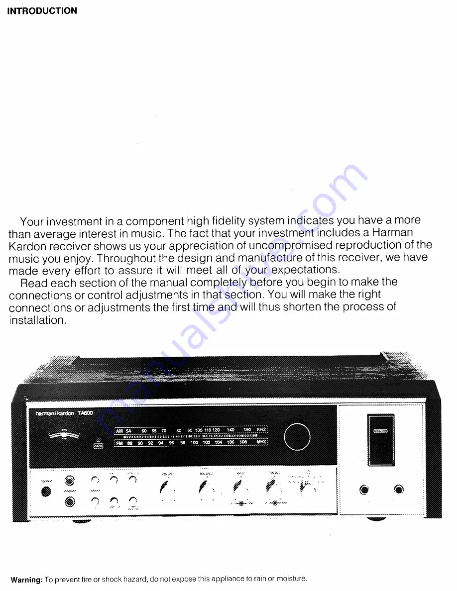 Harman Kardon TA600 Owner'S Manual Download Page 2