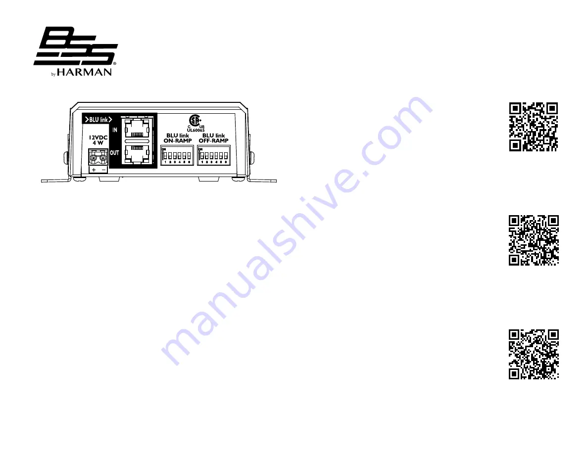 Harman BSS BLU-USB Quick Start Manual Download Page 1