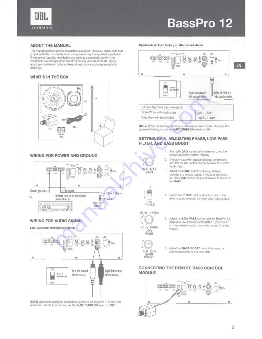 Harman JBL BassPro 12 Скачать руководство пользователя страница 2