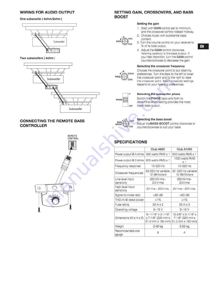 Harman JBL Club A1000 Owner'S Manual Download Page 4