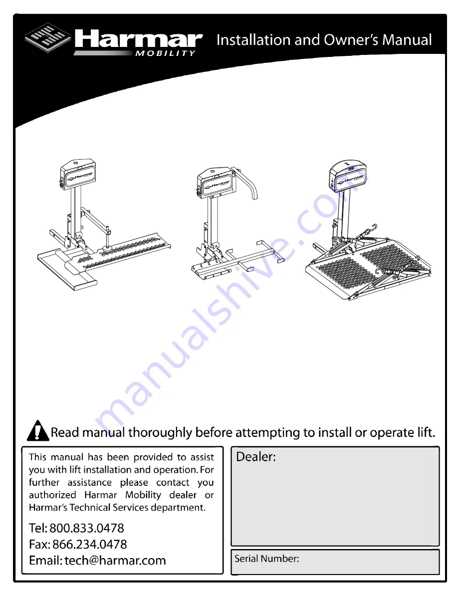 Harmar Mobility LiftAL030 Скачать руководство пользователя страница 1