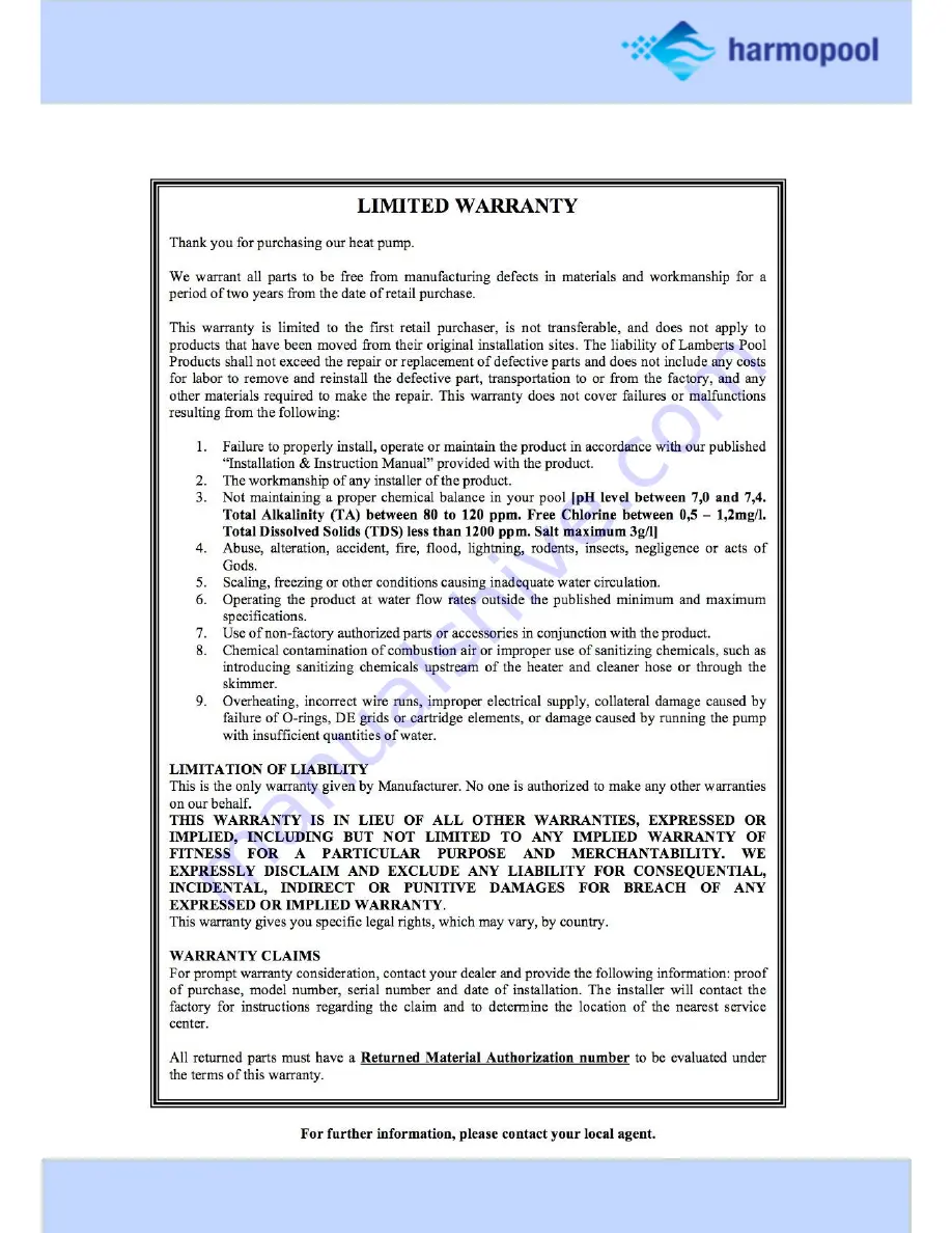 Harmopool ZVWX4013 Instructions Manual Download Page 16