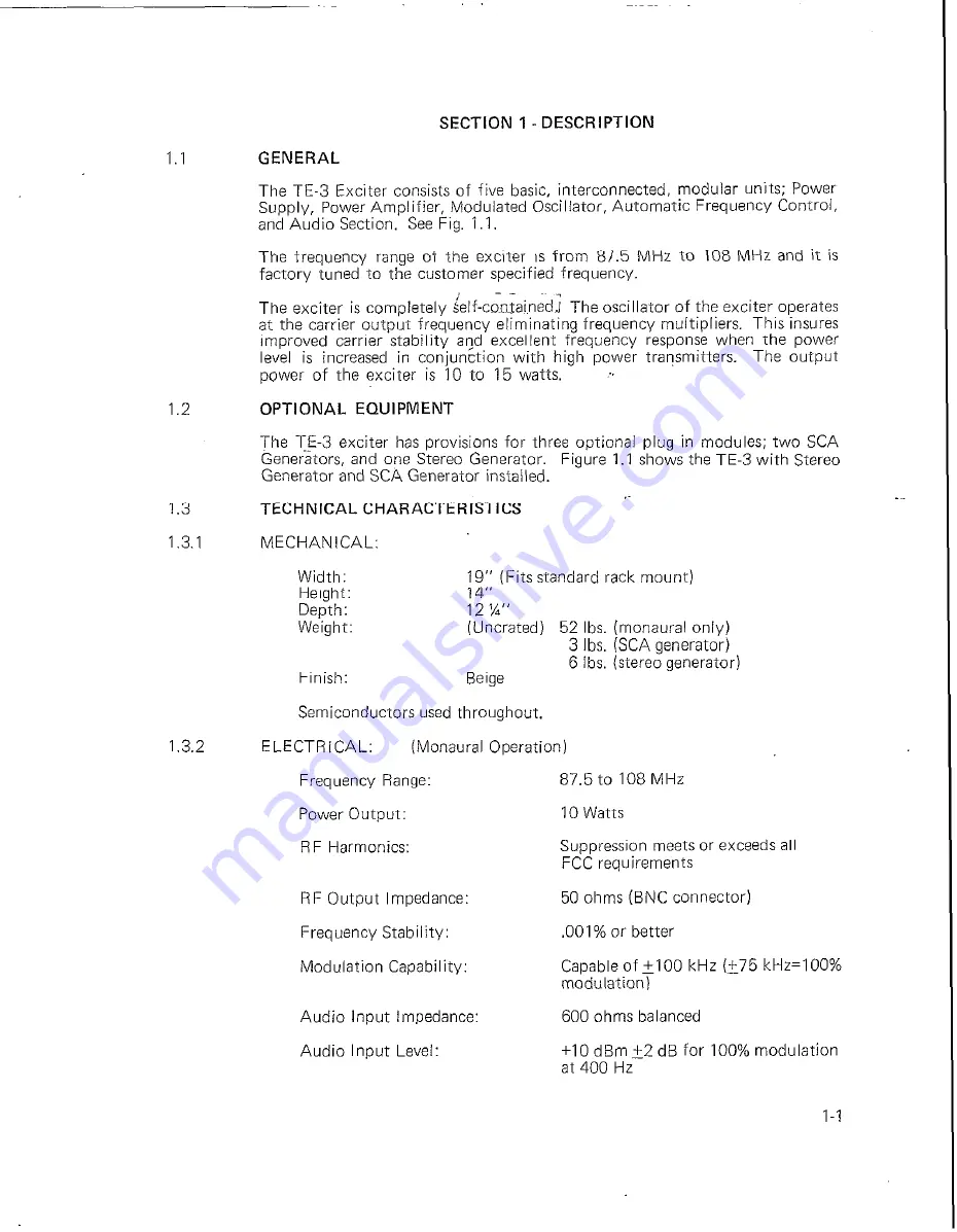 Harris TE-3 Technical Manual Download Page 11