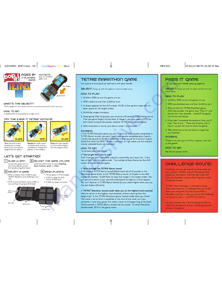 Hasbro Bop It! Tetris Manual Download Page 1