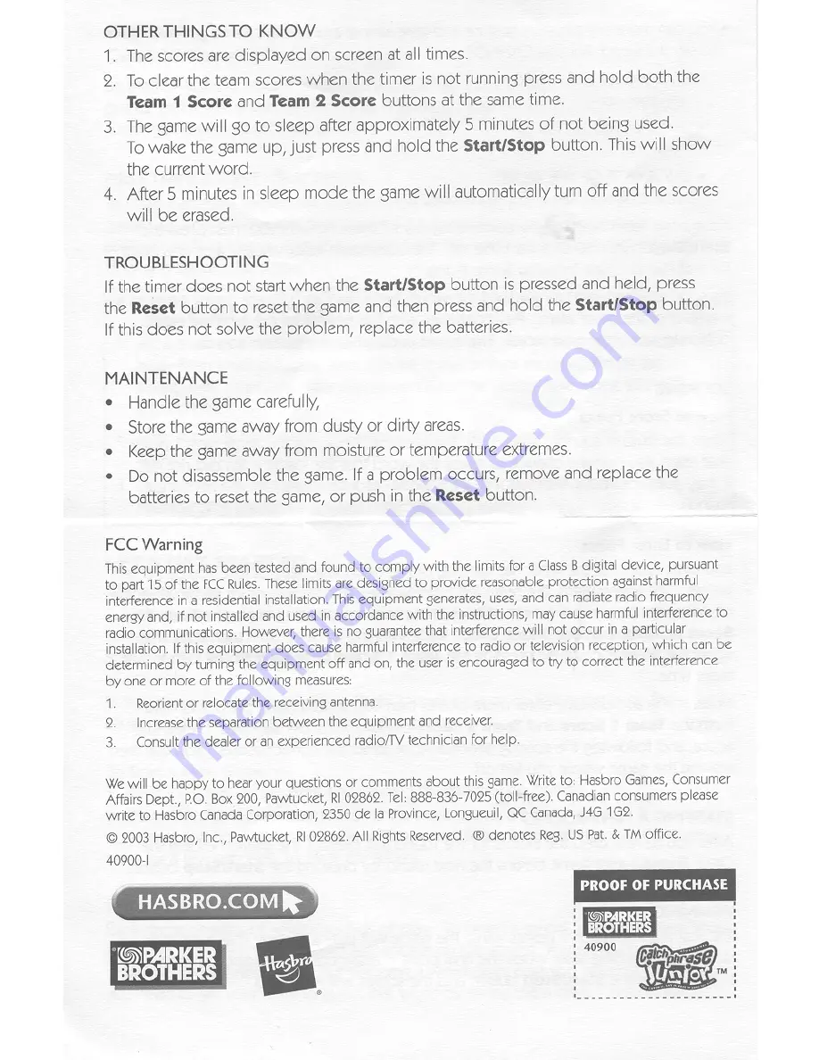 Hasbro Catch Phrase Junior Instructions Download Page 3