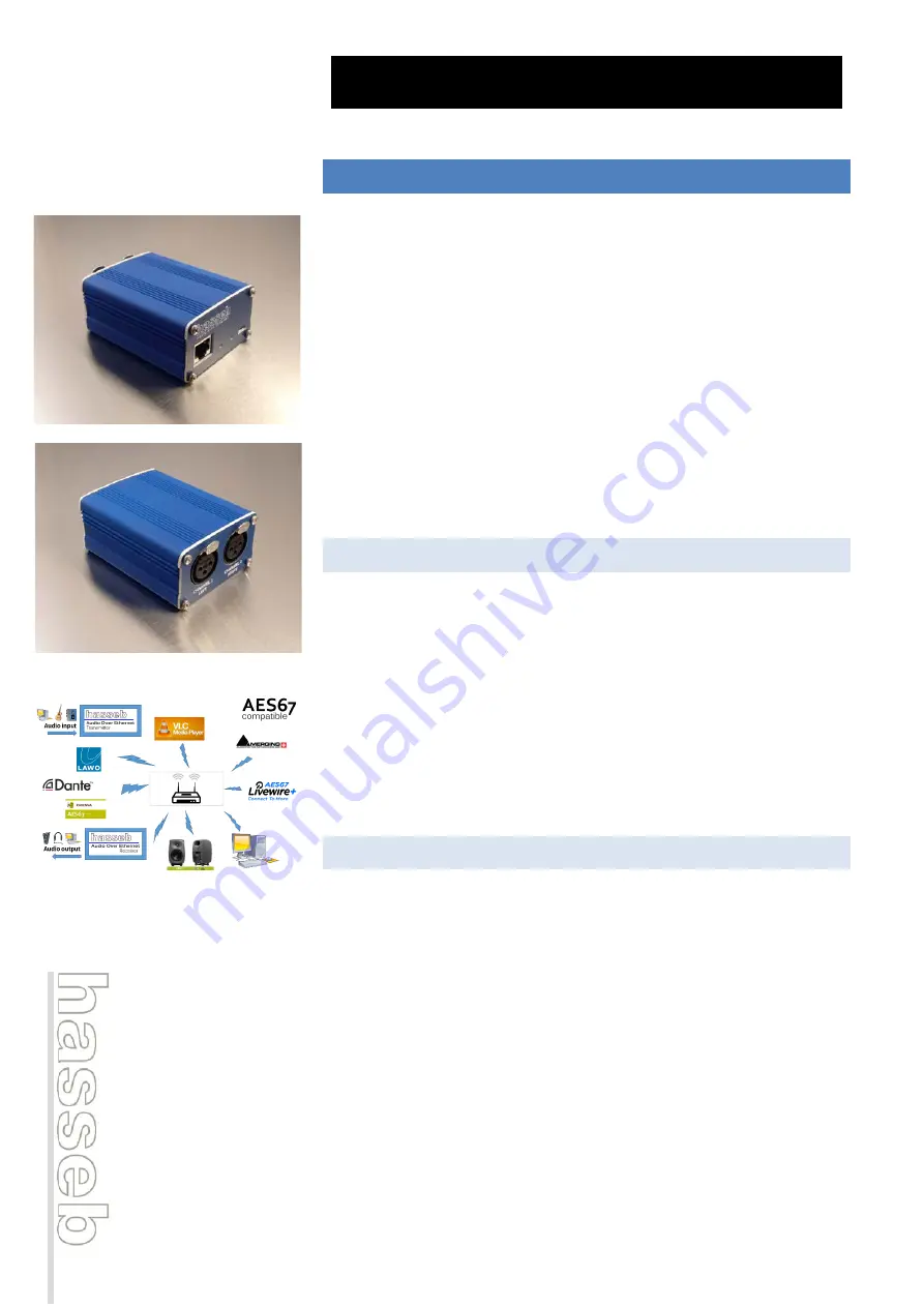 HASSEB AUDIO OVER ETHERNET XLR Instruction Manual Download Page 1