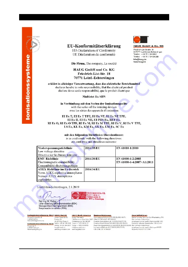 Haug Multistat Ex SDN Operating Instructions Manual Download Page 29