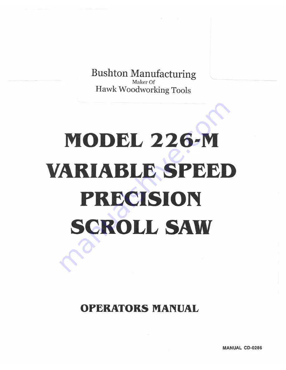 Hawk 226-M Operator'S Manual Download Page 1