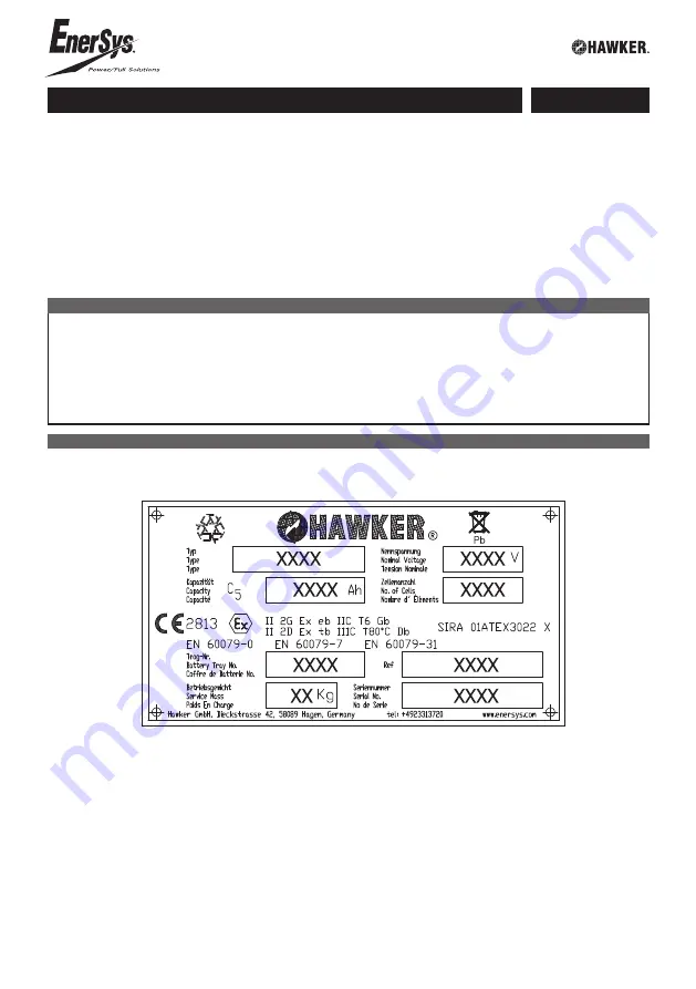 Hawker EverSys Evolution ATEX Instructions For Use Download Page 1