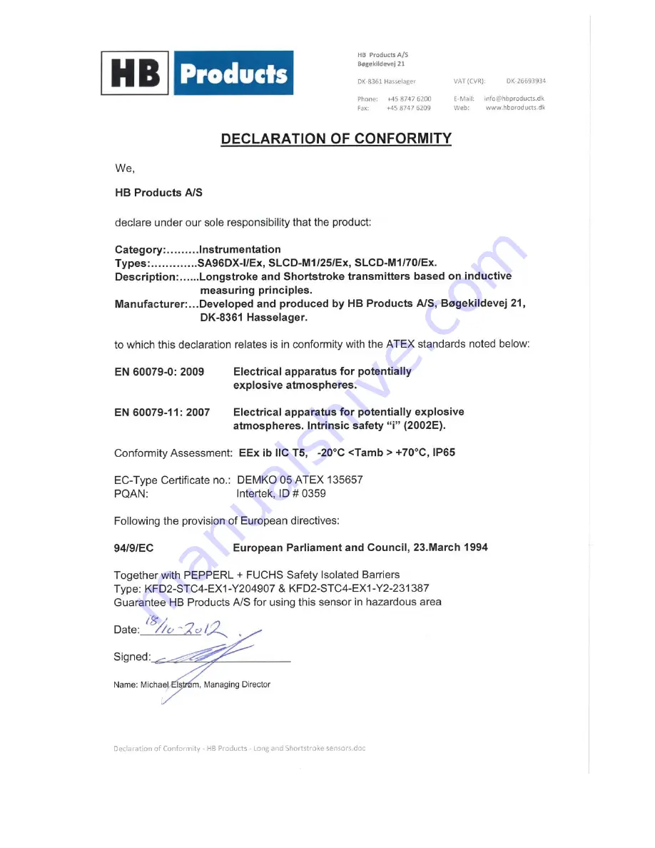 HB Products SA96DX-I/Ex Manual Download Page 4