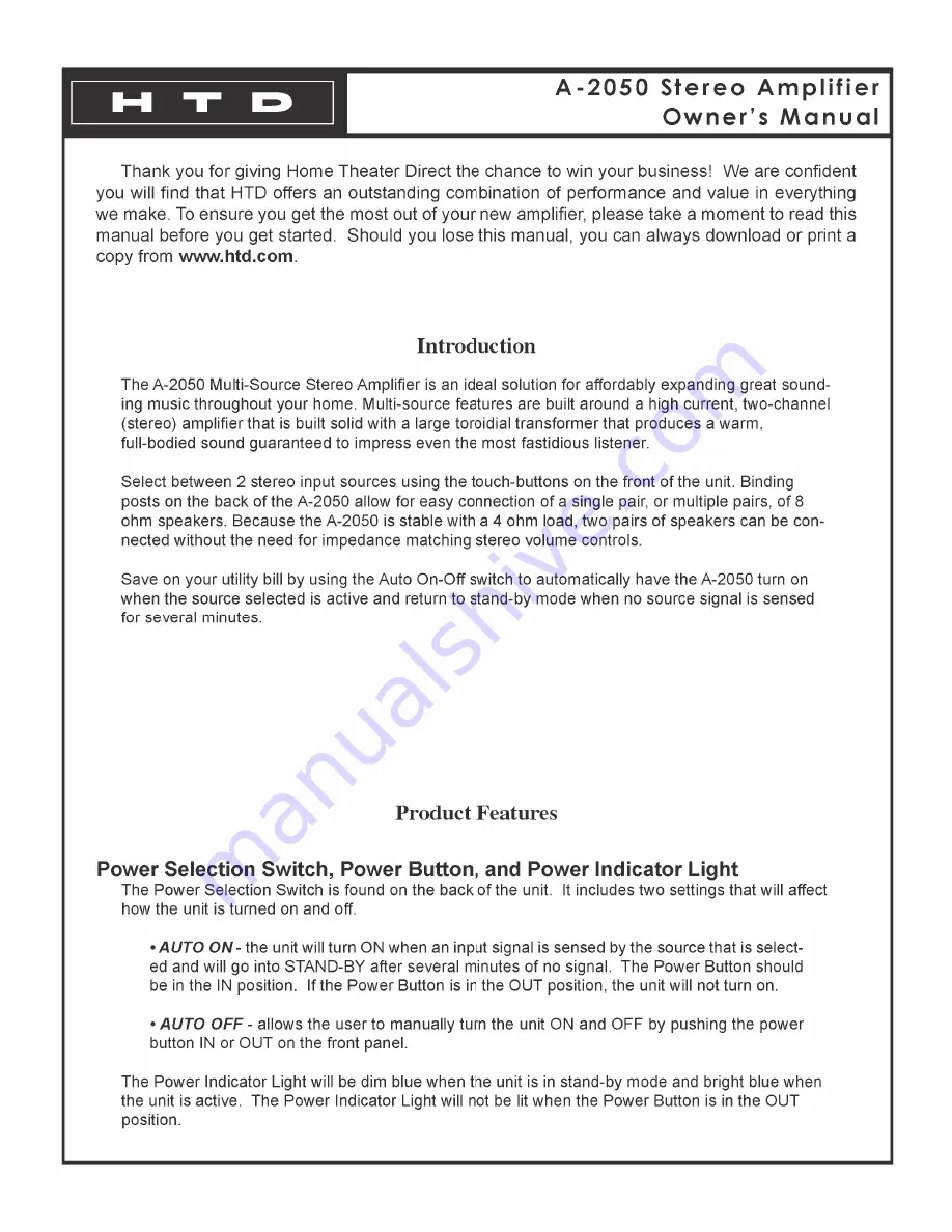 HDT A2050 Owner'S Manual Download Page 3