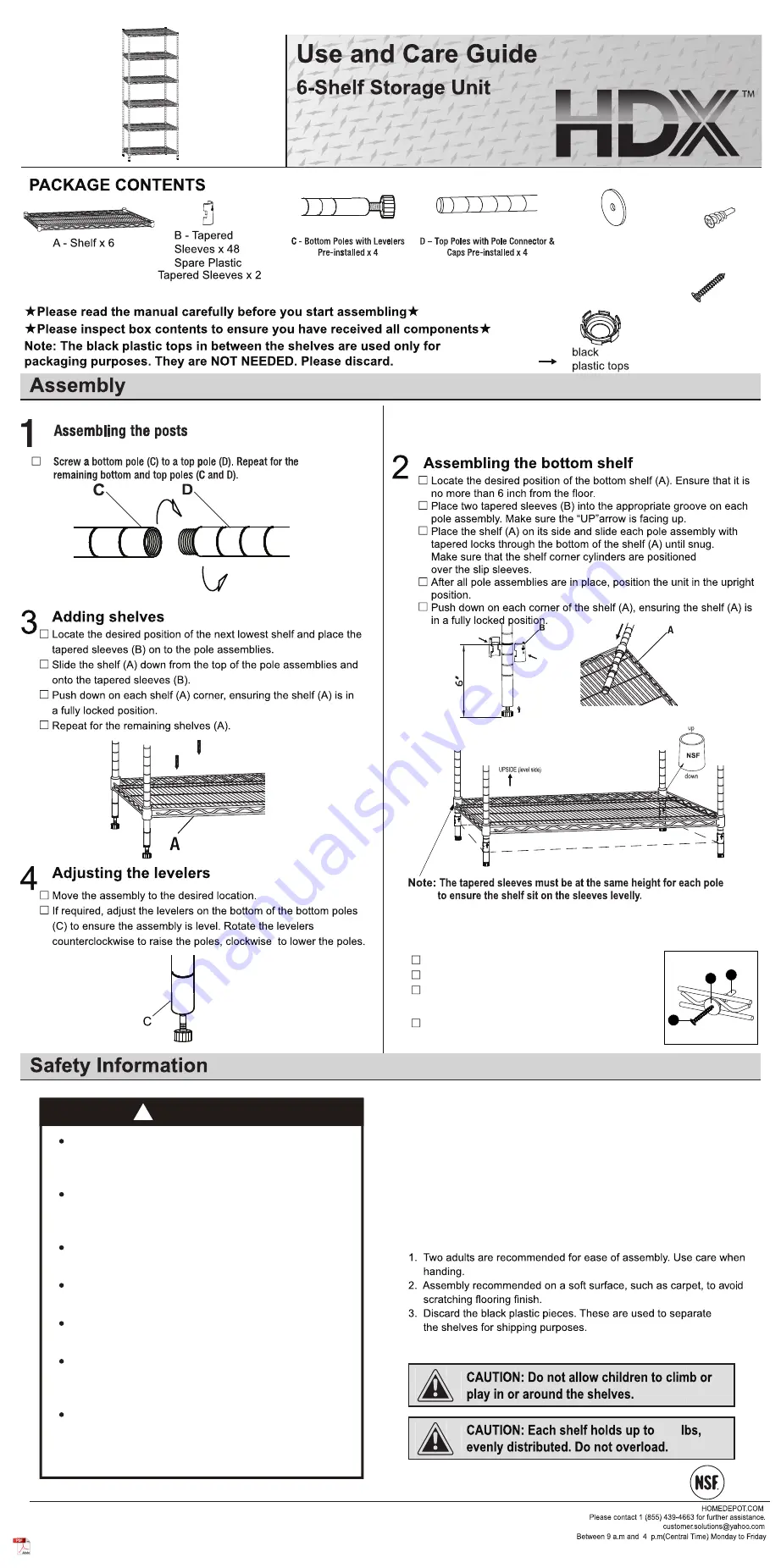 HDX SL-WSUS-136 Use And Care Manual Download Page 1