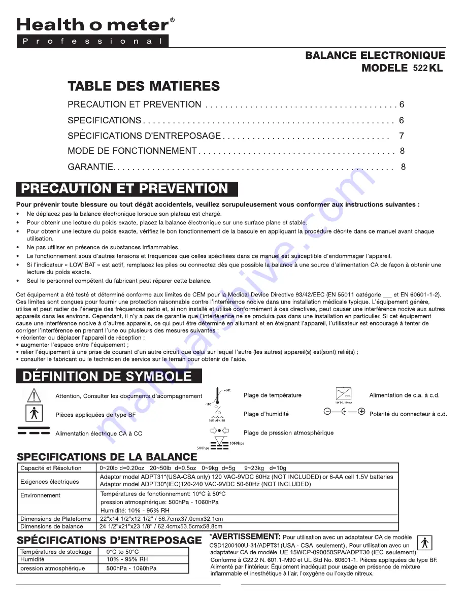 Health O Meter 522KL Operation Manual Download Page 7