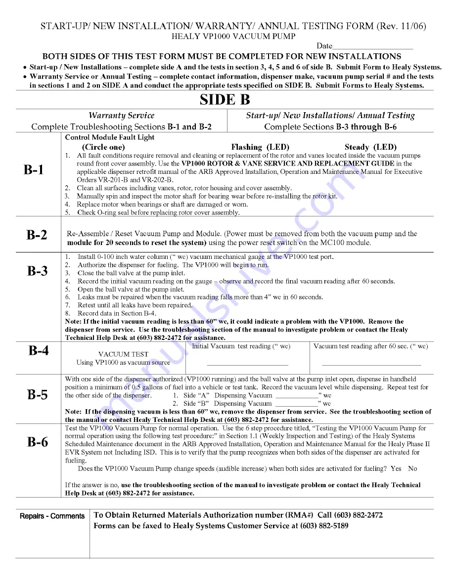 Healy VP1000 Installation, Operation And Maintenance Manual Download Page 20