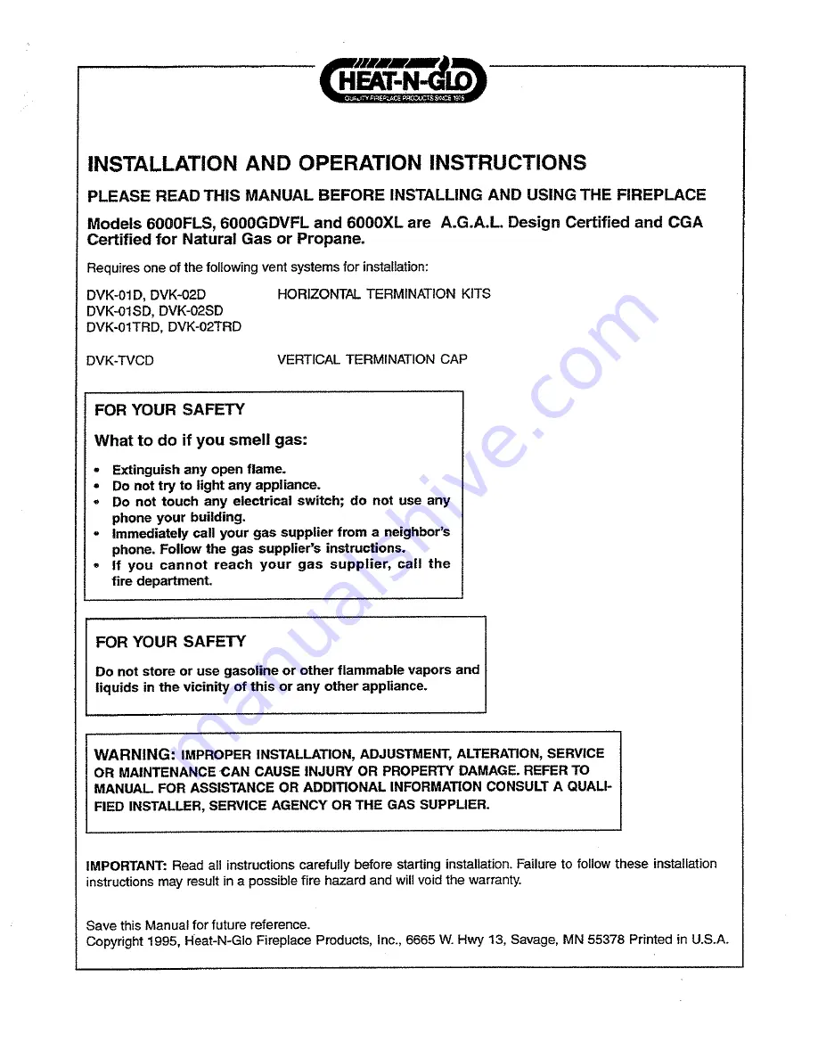 Heat-N-Glo 6000 GDVFL Скачать руководство пользователя страница 2