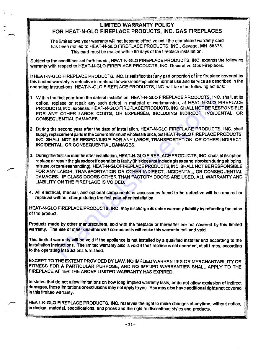 Heat-N-Glo 8000TV Installation And Operation Instructions Manual Download Page 28