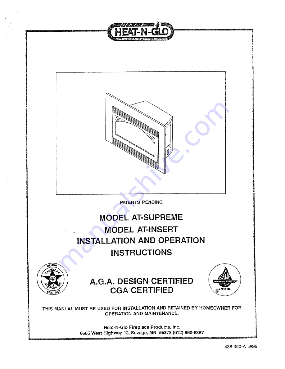 Heat-N-Glo AT-Insert Installation And Operation Instructions Manual Download Page 1