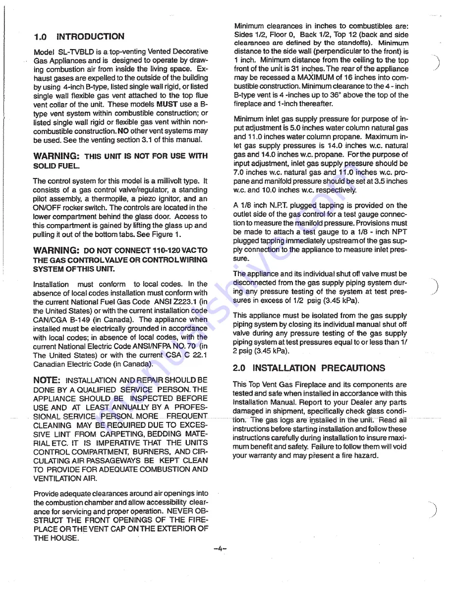 Heat-N-Glo SL-TVBLD Installation And Operation Instruction Manual Download Page 5