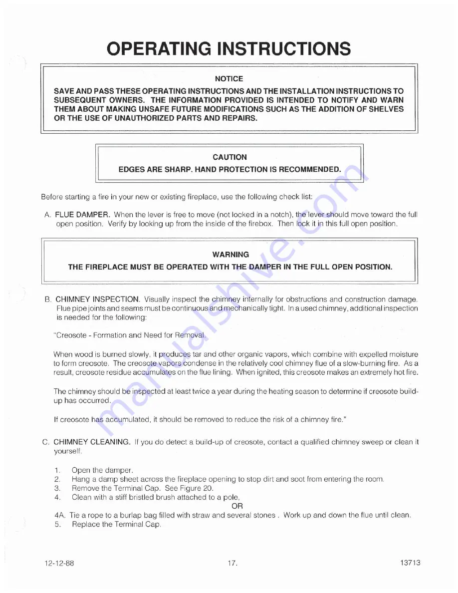 Heatilator CH76A Installation & Operating Instructions Manual Download Page 17