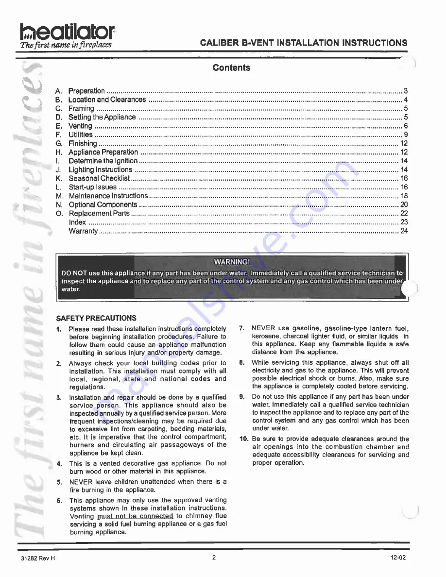 Heatilator GCBC60 Installation & Operating Instructions Manual Download Page 2