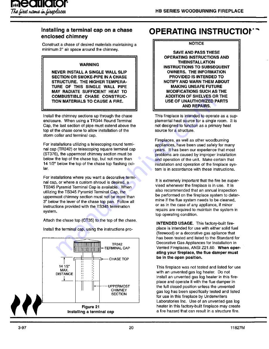 Heatilator HB36A Installation & Operation Instructions Download Page 20