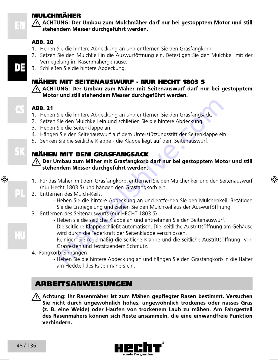 hecht 1803 S Instructions For Use Manual Download Page 30