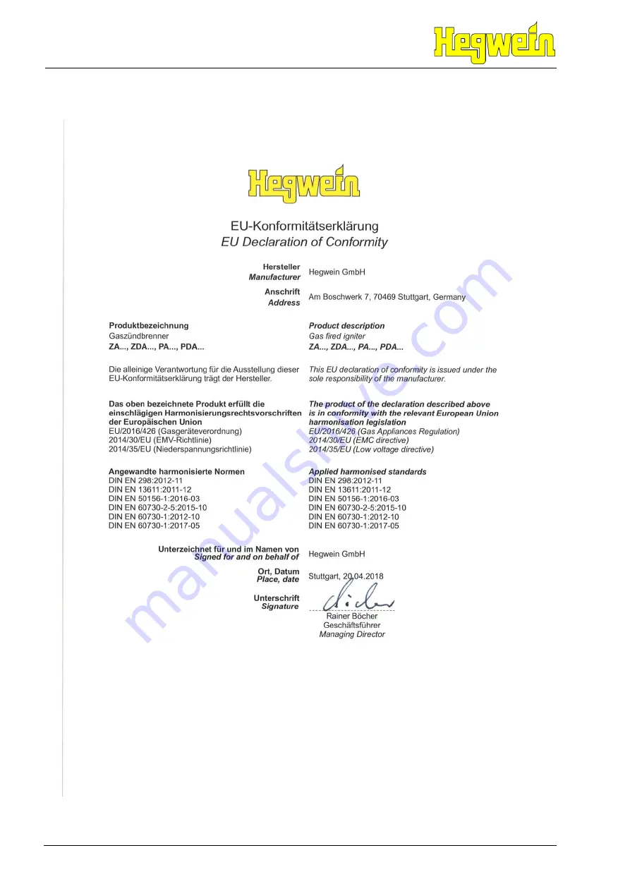 Hegwein ZA0 Series Operating Manual Download Page 60