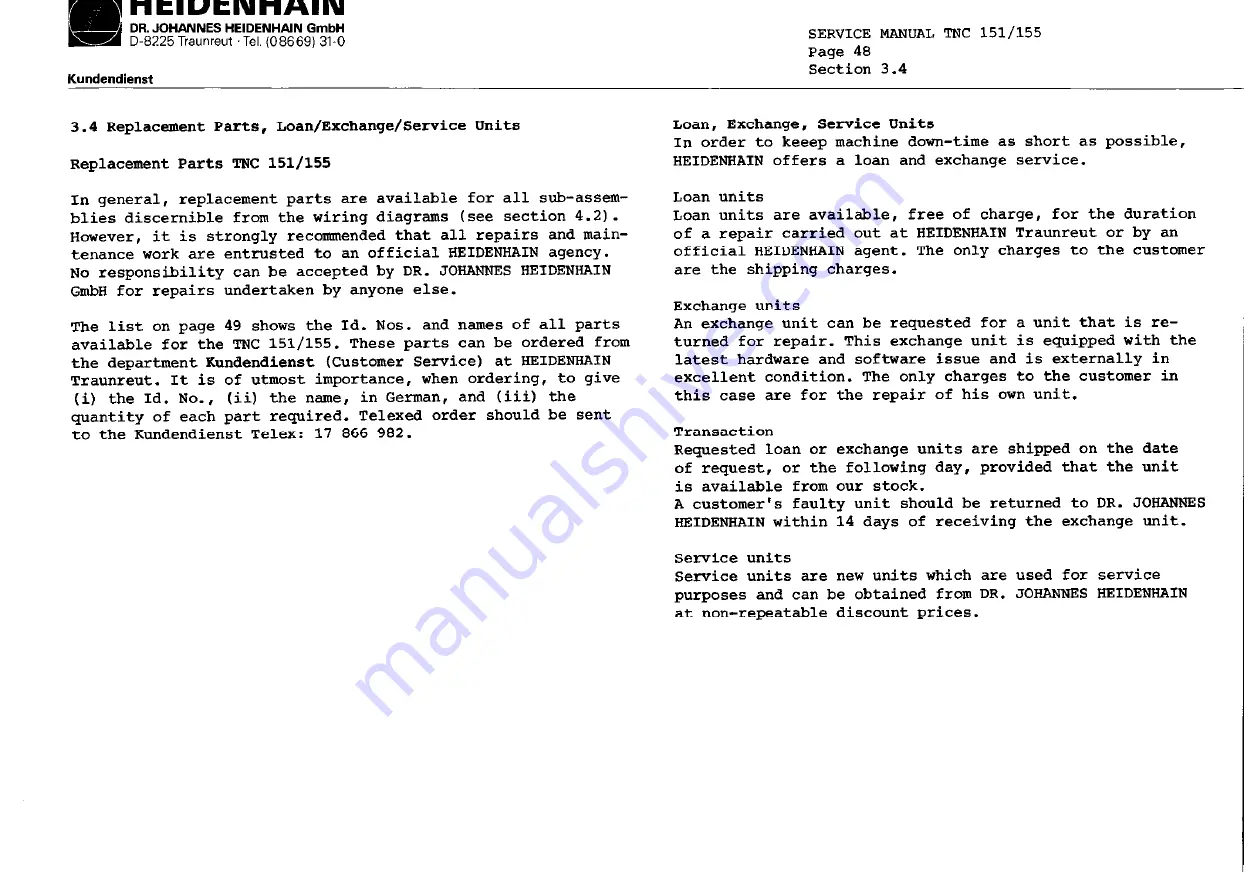 HEIDENHAIN TNC151B Service Instructions Manual Download Page 58