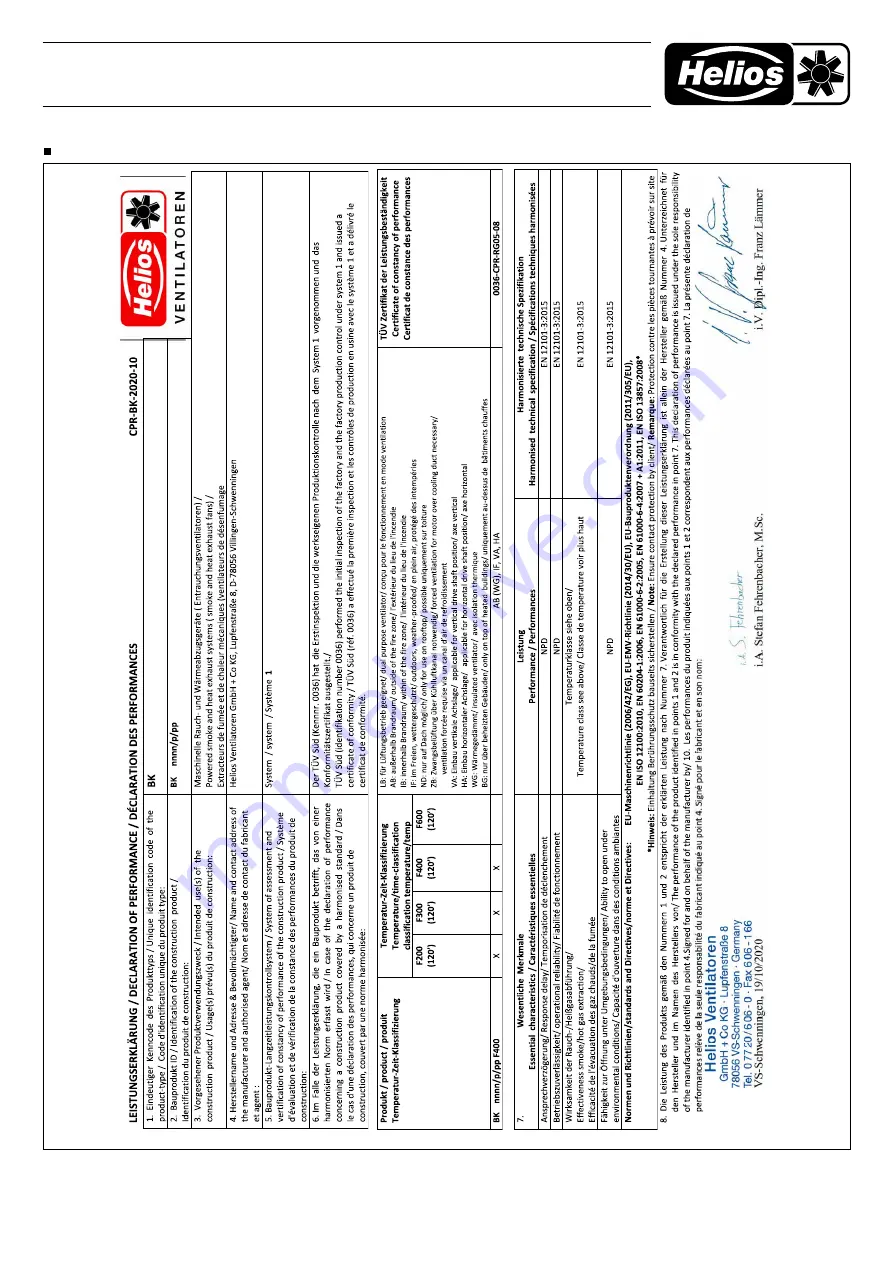 Helios BK Series Installation And Operating Instructions Manual Download Page 18