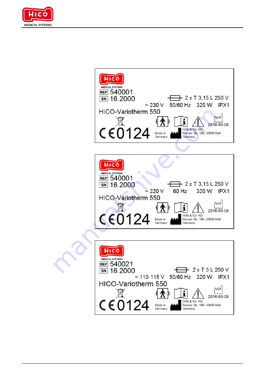 Hico Medical Systems HICO-VARIOTHERM 550 Instructions For Use Manual Download Page 24