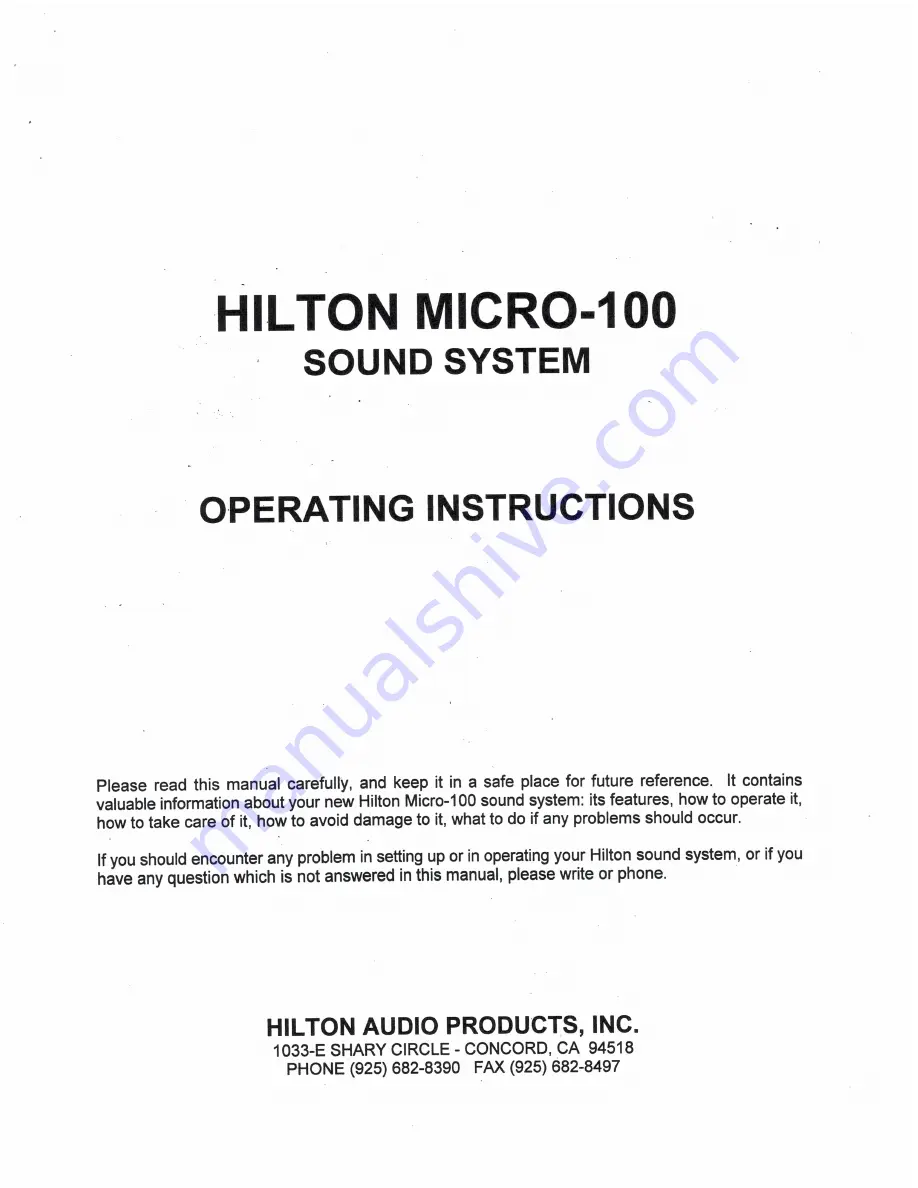 hilton micro-100 Operating Instructions Manual Download Page 1