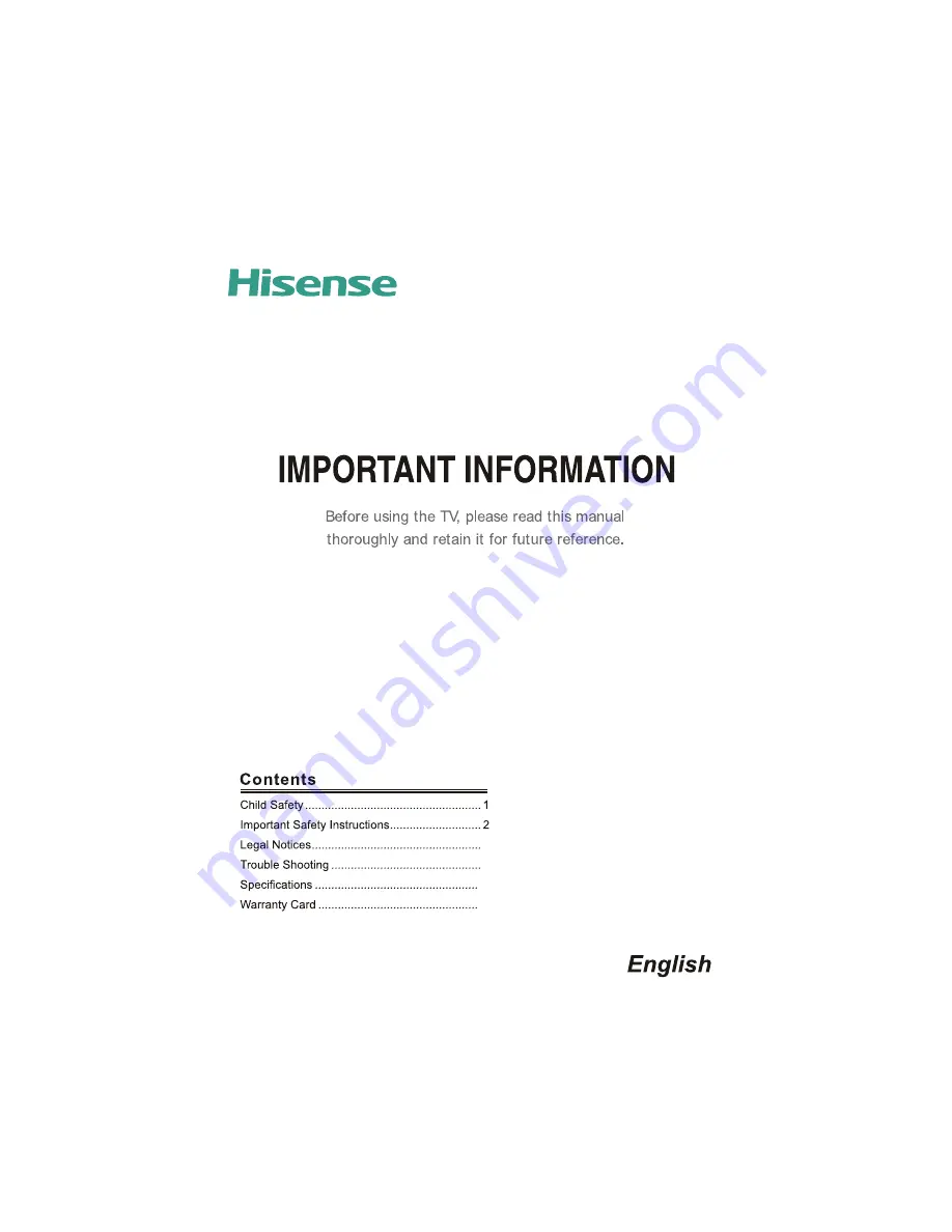 Hisense 32D20 User Manual Download Page 1