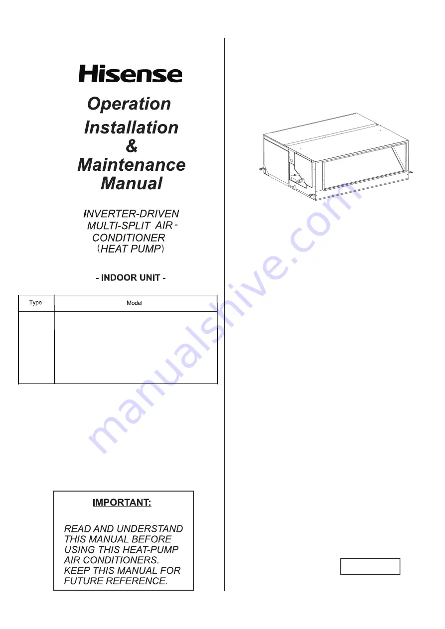 Hisense AVD-76UX6SEH Operation Installation Maintenance Manual Download Page 1