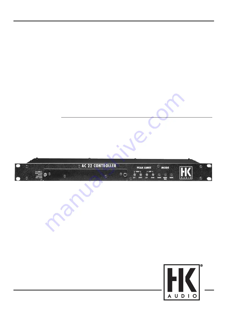 HK Audio AC 22 LINEAR PRO CONTROLLER Manual Download Page 1