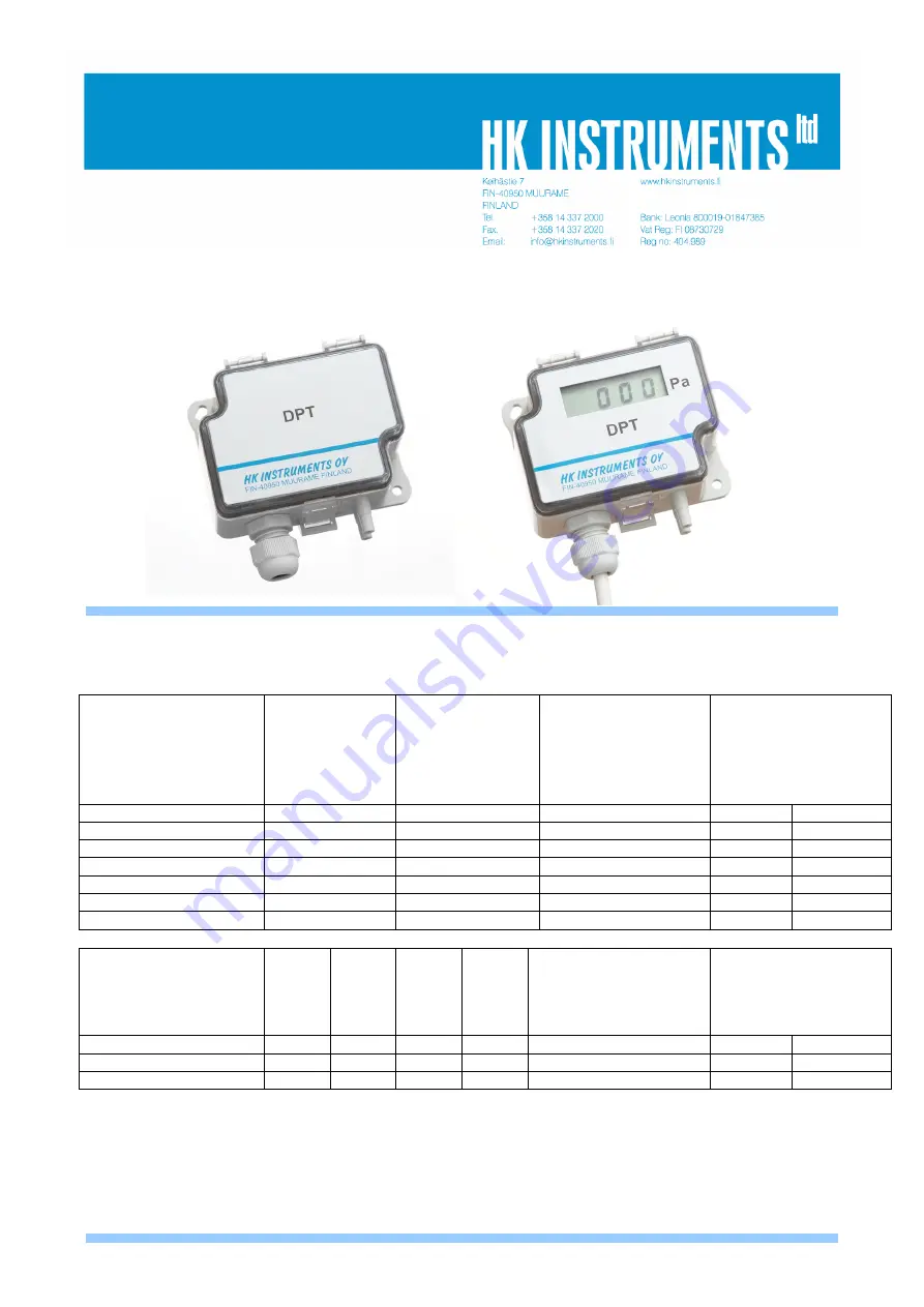 HK Instruments DPT100 Скачать руководство пользователя страница 1