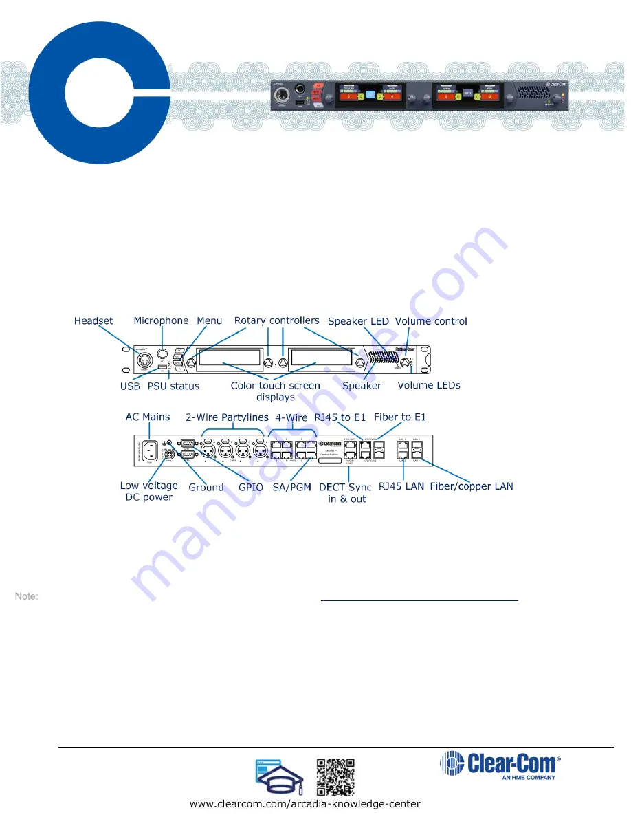 HME Clear-Com Arcadia Central Station Quick Start Manual Download Page 1