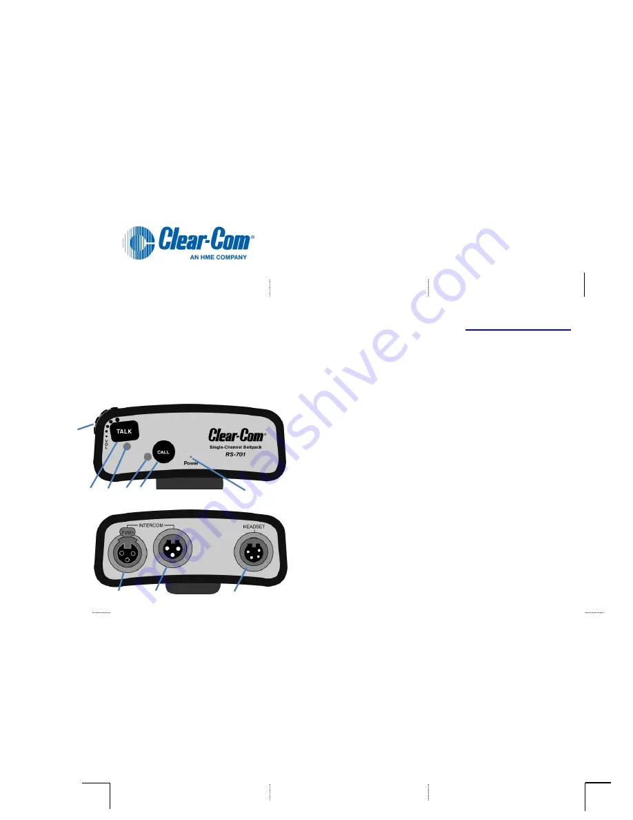 HME Clear-Com RS-701 Quick Reference Manual Download Page 1