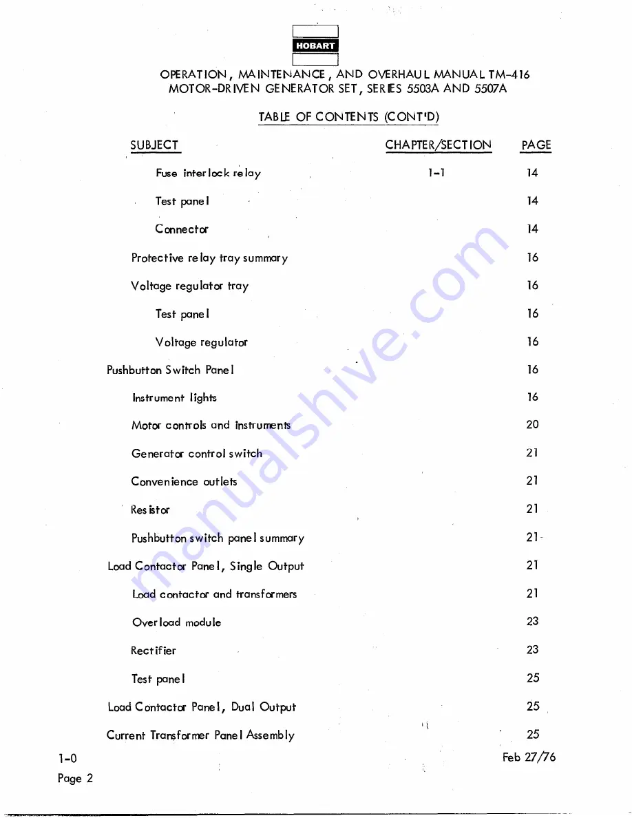 Hobart TM416 Operation And Maintenance Instruction Manual Download Page 20