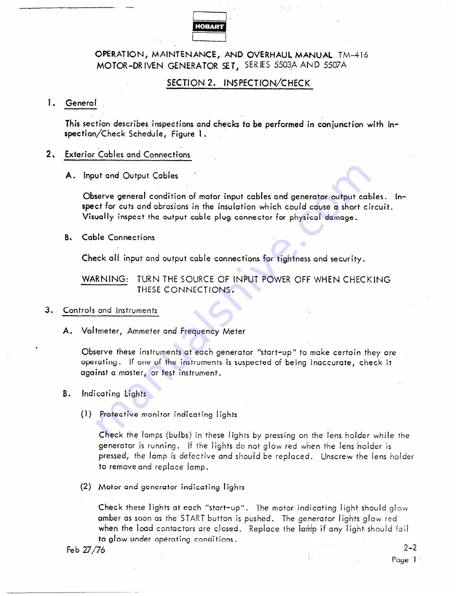 Hobart TM416 Operation And Maintenance Instruction Manual Download Page 85