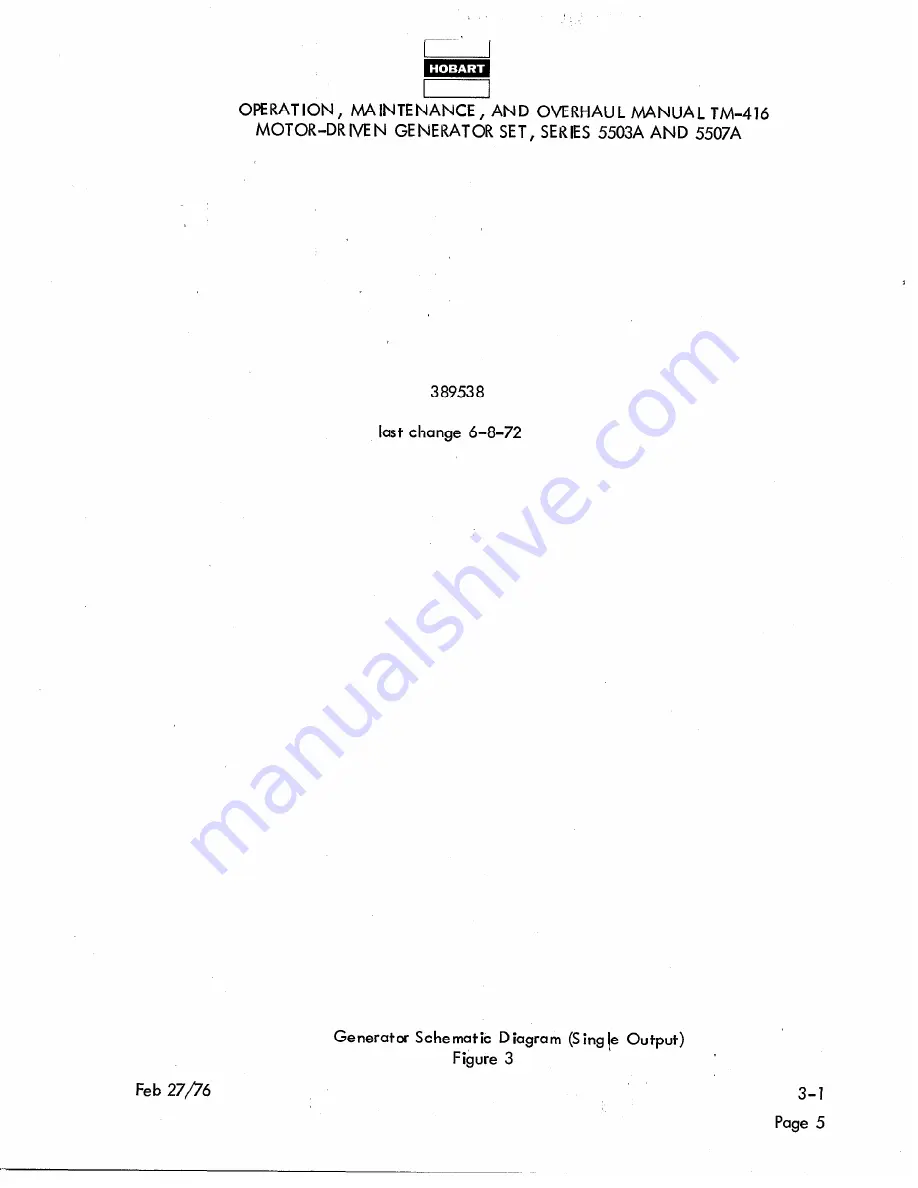 Hobart TM416 Operation And Maintenance Instruction Manual Download Page 119