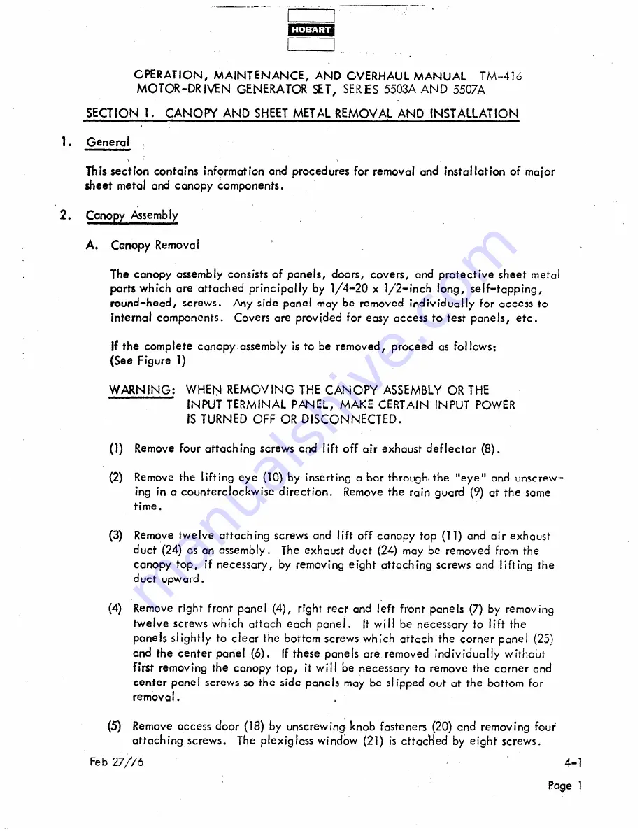 Hobart TM416 Operation And Maintenance Instruction Manual Download Page 145