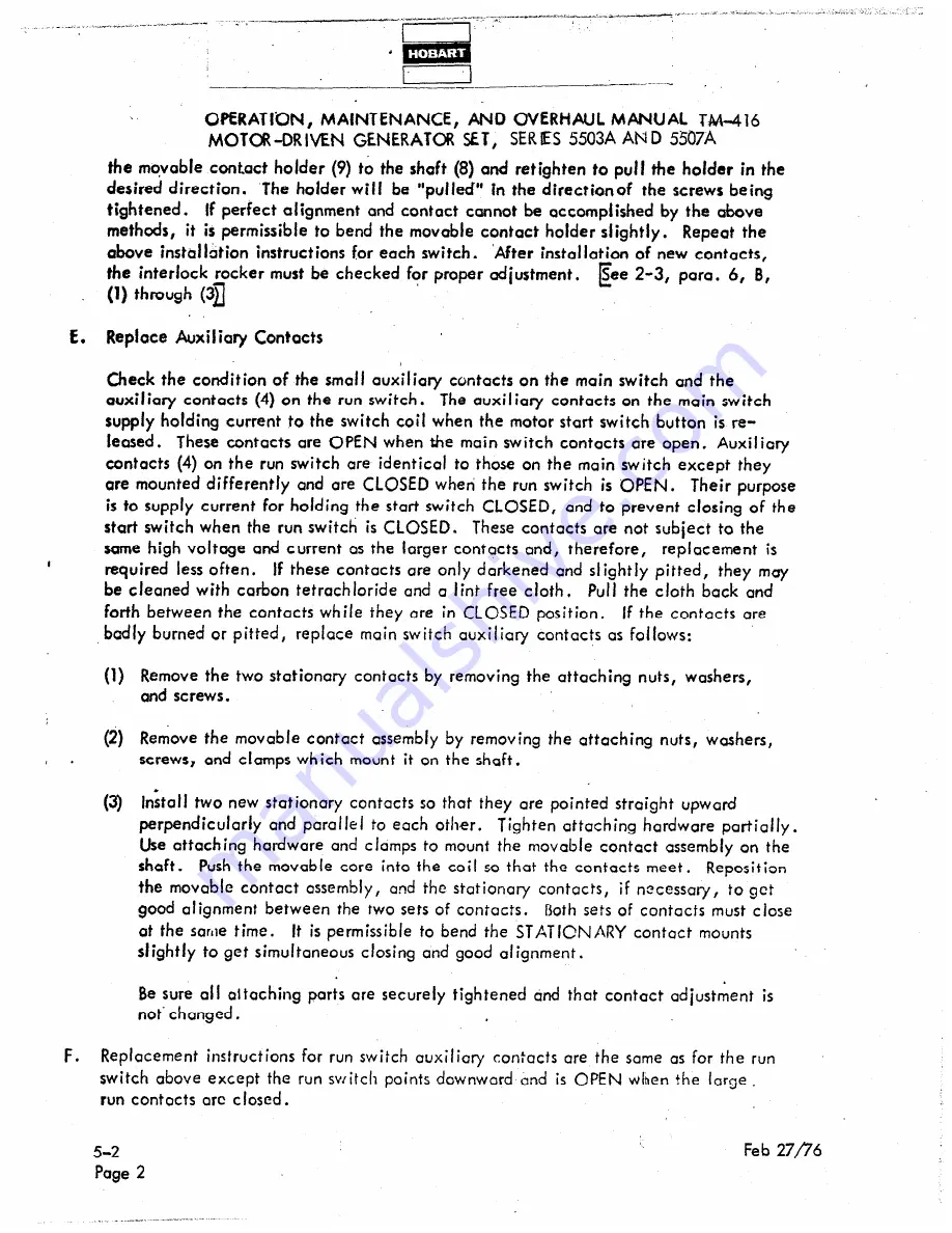 Hobart TM416 Operation And Maintenance Instruction Manual Download Page 162