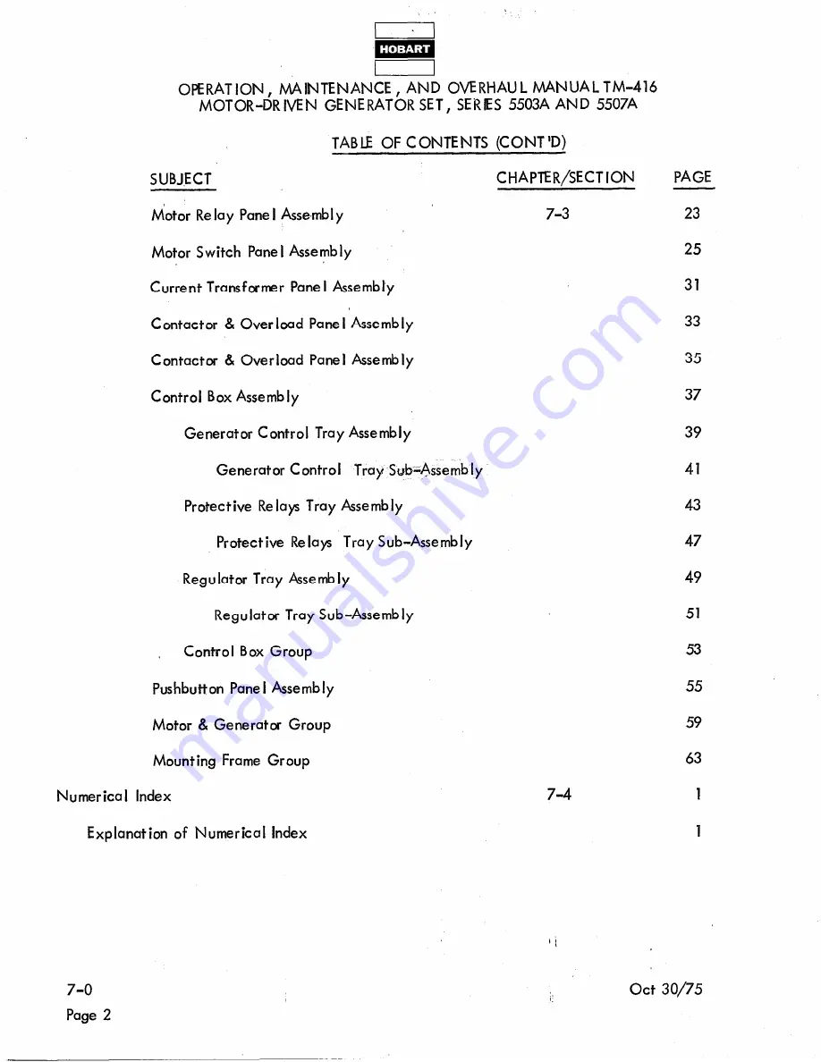 Hobart TM416 Operation And Maintenance Instruction Manual Download Page 200