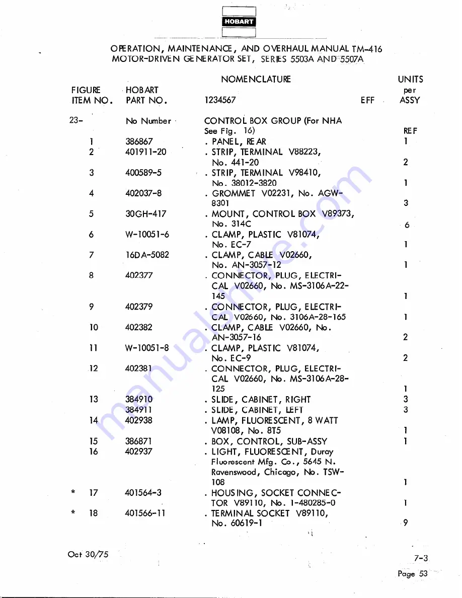 Hobart TM416 Operation And Maintenance Instruction Manual Download Page 263